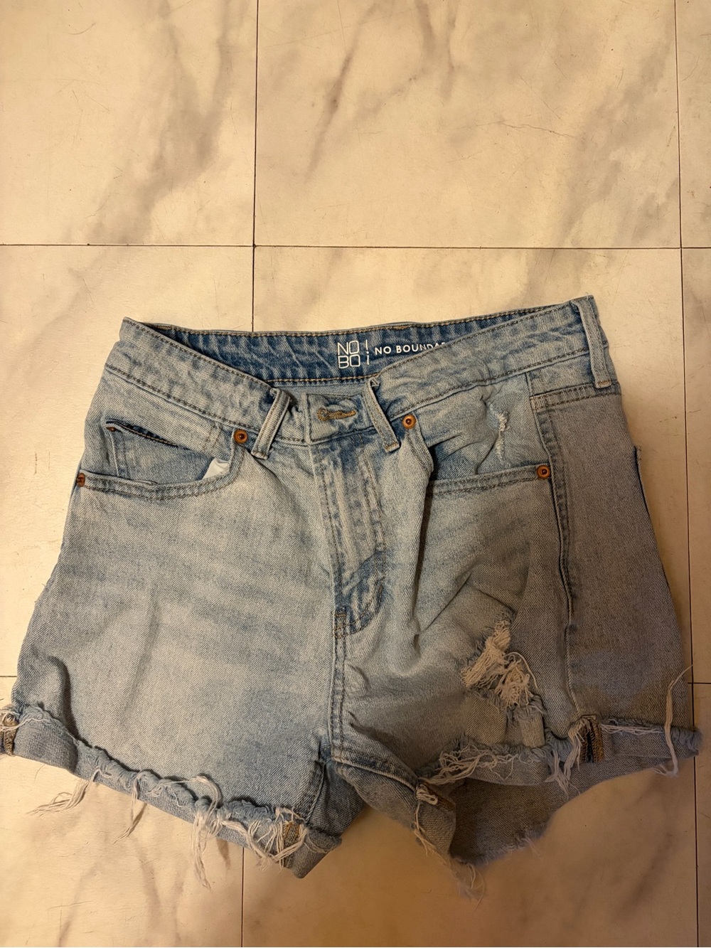 No Boundaries Faded Blue Distressed Denim Shorts - Women's